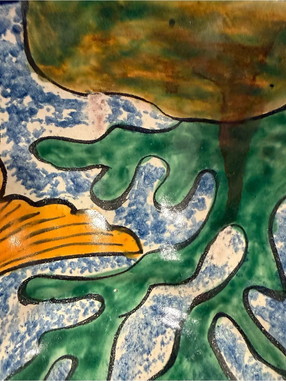 Hand-Painted Blue & Yellow Fish Ceramic Bowl - Brand